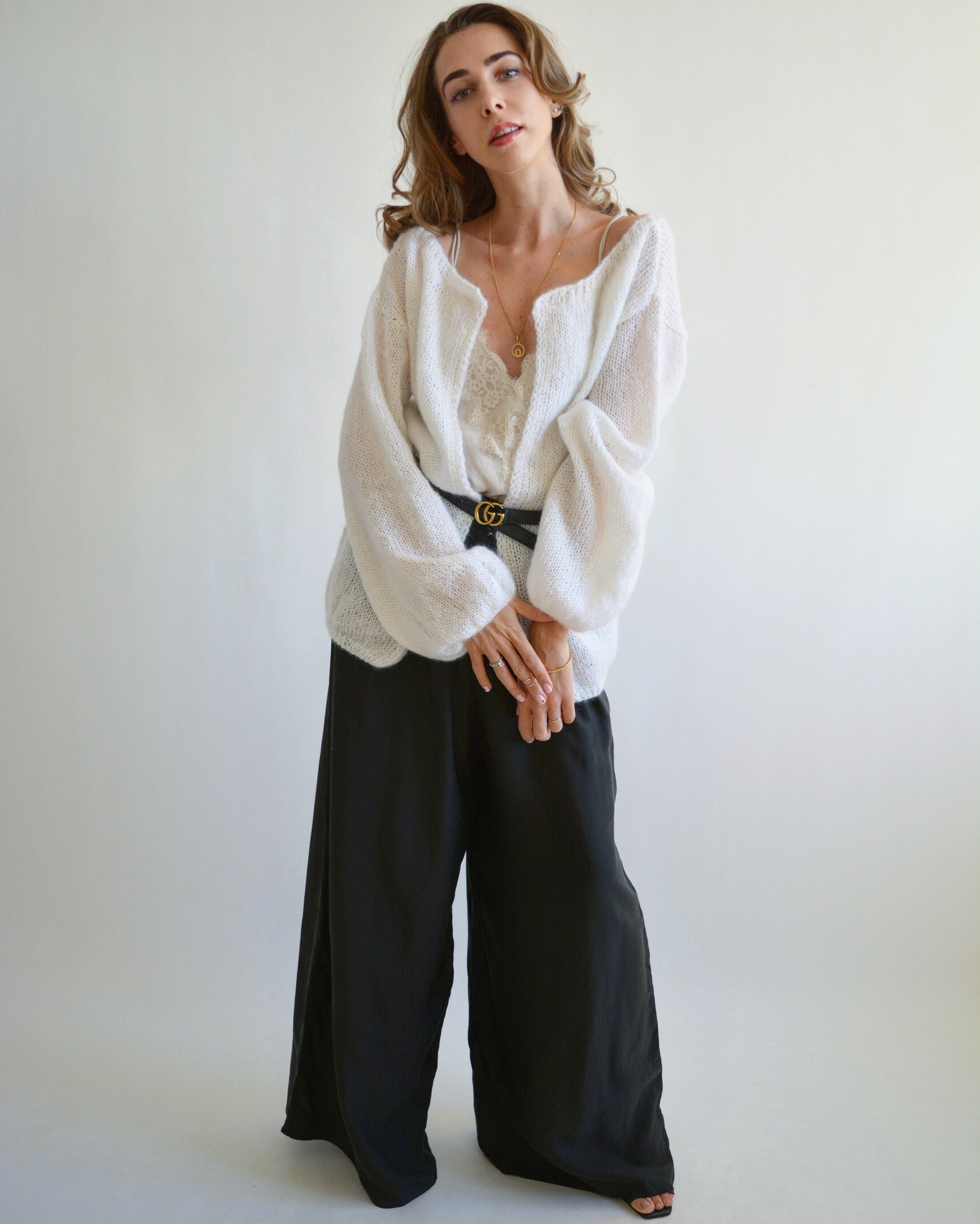 White Mohair Cardigan Short Thick 