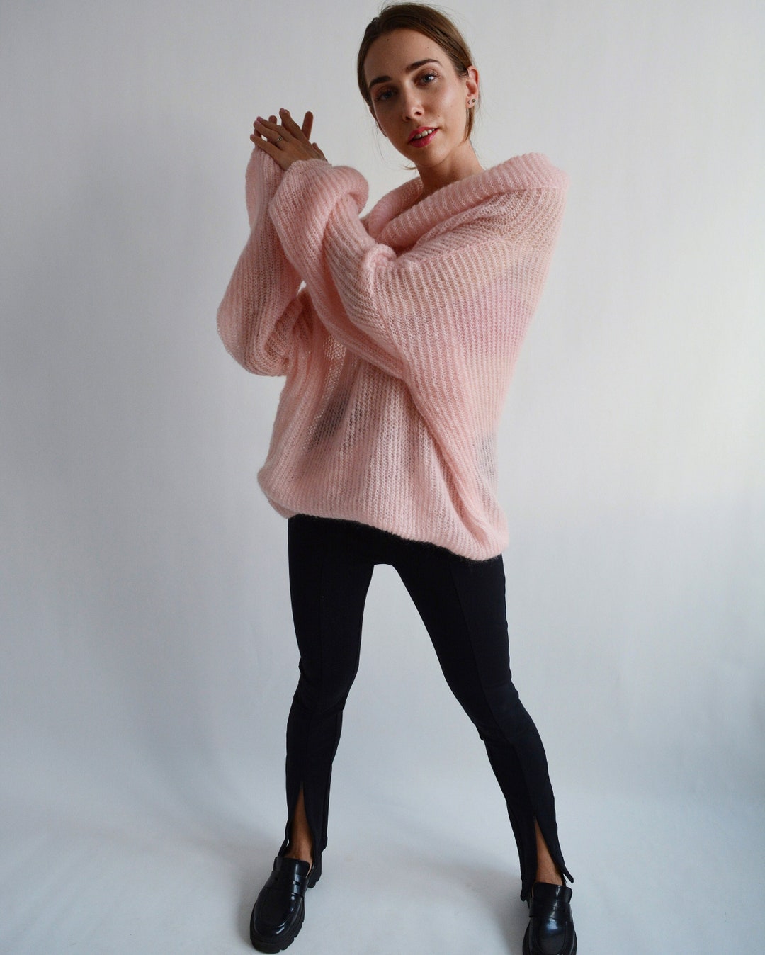 Light Pink Turtleneck Sweater Chunky Oversized Sweater Warm Stylish ...