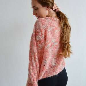 Coral melange mohair sweater Soft handknit sweater Fluffy chic sweater Warm rainbow sweater Loose multicolor sweater Sexy chunky sweater image 5