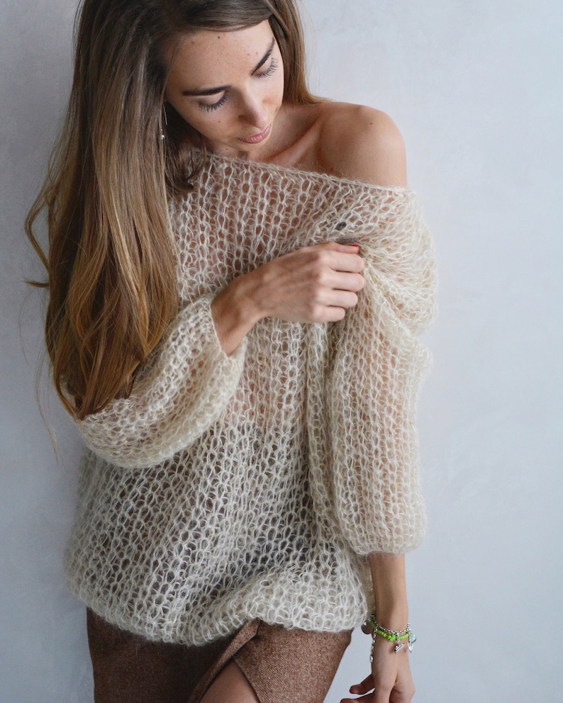 Cream Light Mohair Sweater With Lurex off Shoulder Chic - Etsy