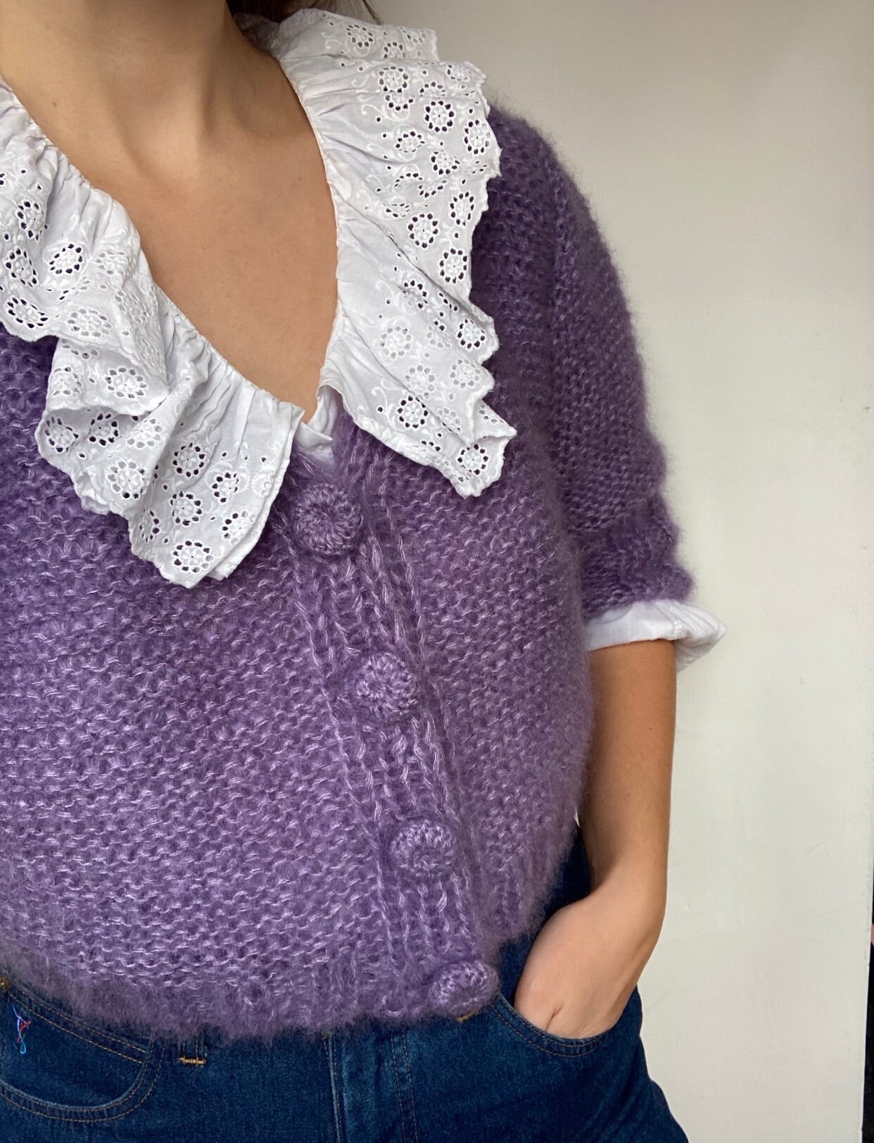 Lavender Purple Cropped Cardigan Mohair 