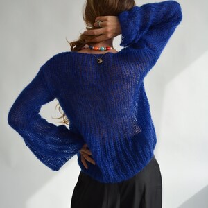 Blue Kid Mohair Sweater | Handmade Oversized Knit Pullover | Luxury Lightweight Sweater Bild 5