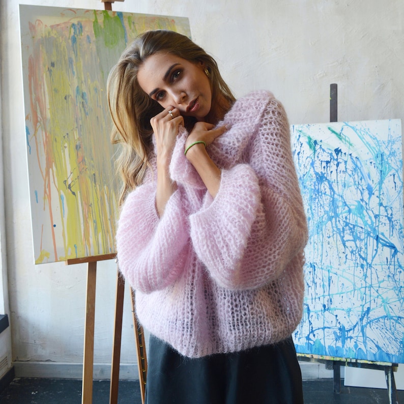 Light Pink Mohair Sweater Alpaca Turtleneck Sweater Slouchy Etsy