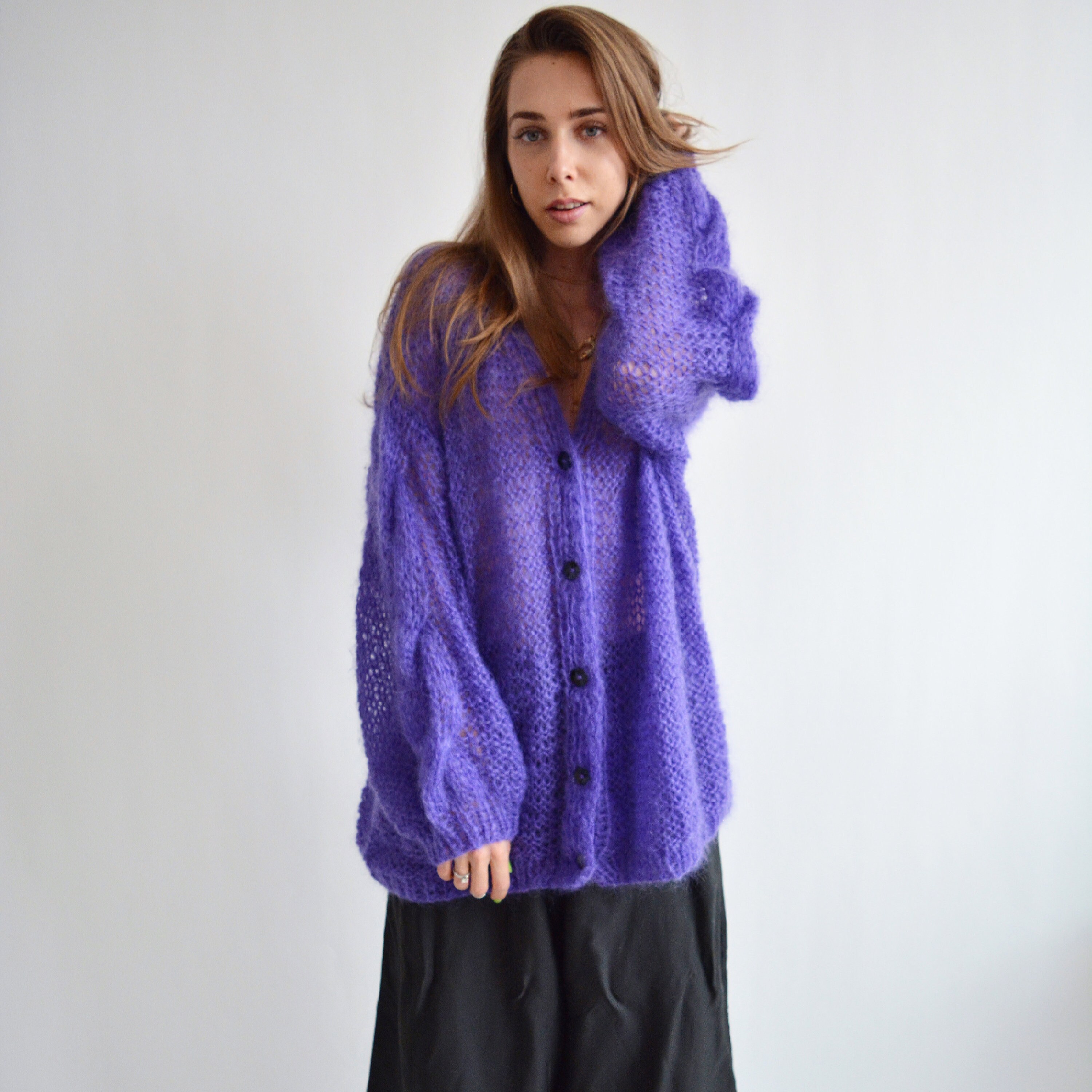 DEVINUSAGE MOHAIR CARDIGAN XXX1 PURPLE