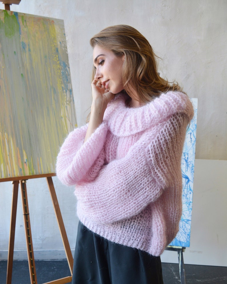Light Pink Mohair Sweater Alpaca Turtleneck Sweater Slouchy Etsy