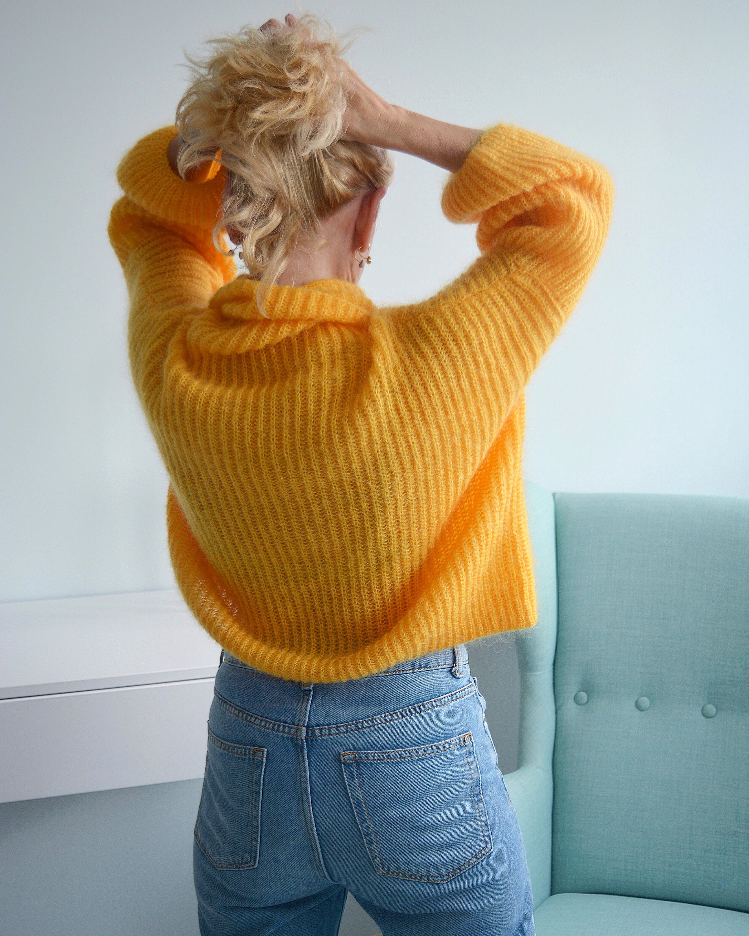 Yellow Cropped Mohair Sweater Turtleneck Soft Short Sweater Etsy