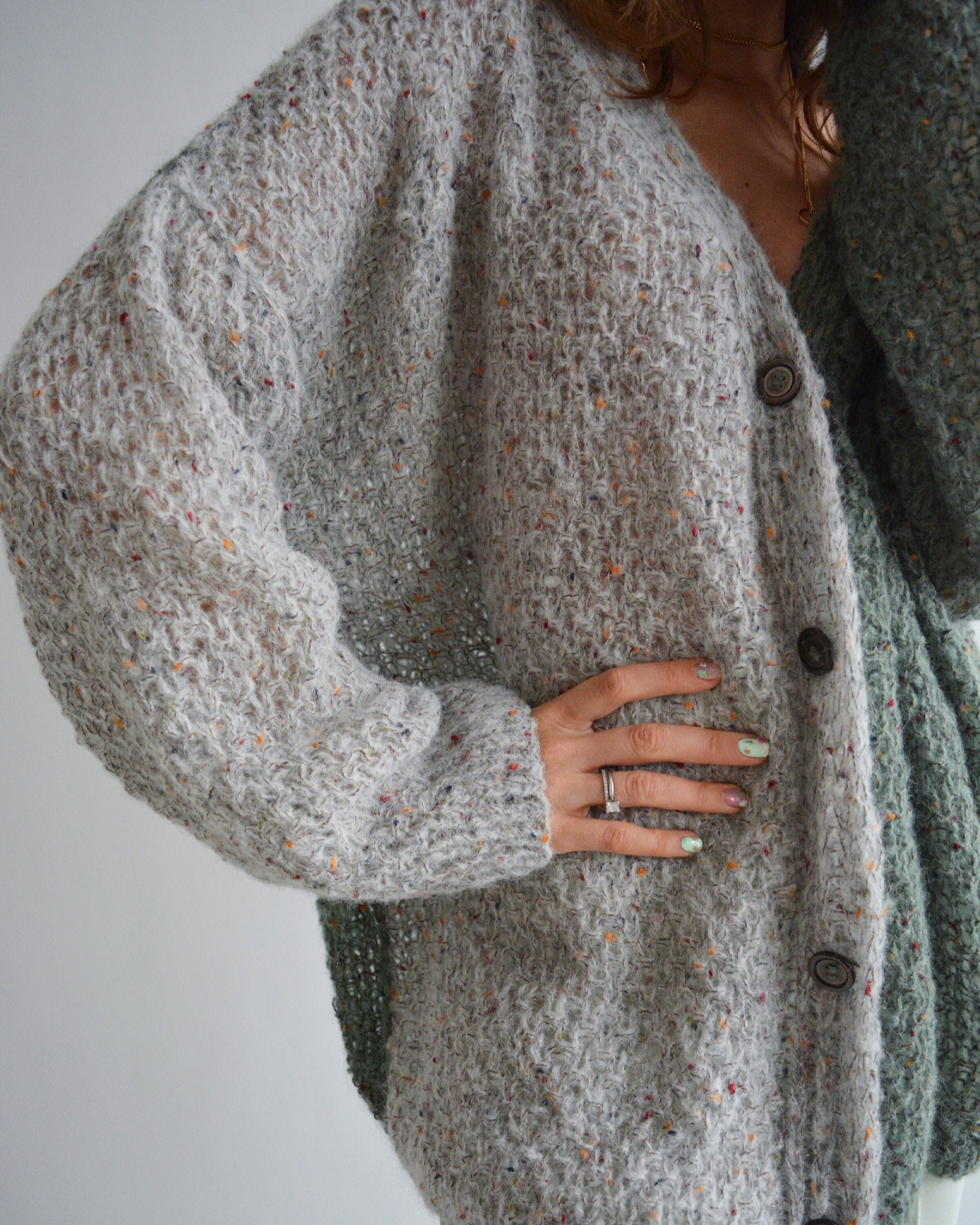 Green gray alpaca cardigan Tweed handknit cardigan Buttoned Etsy