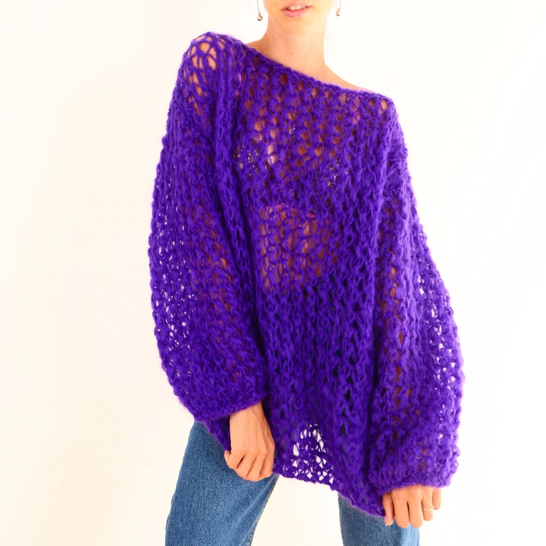 Purple warm mohair sweater Textured big sweater Wool knit Etsy