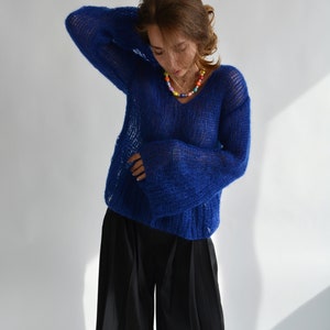 Blue Kid Mohair Sweater | Handmade Oversized Knit Pullover | Luxury Lightweight Sweater Bild 8