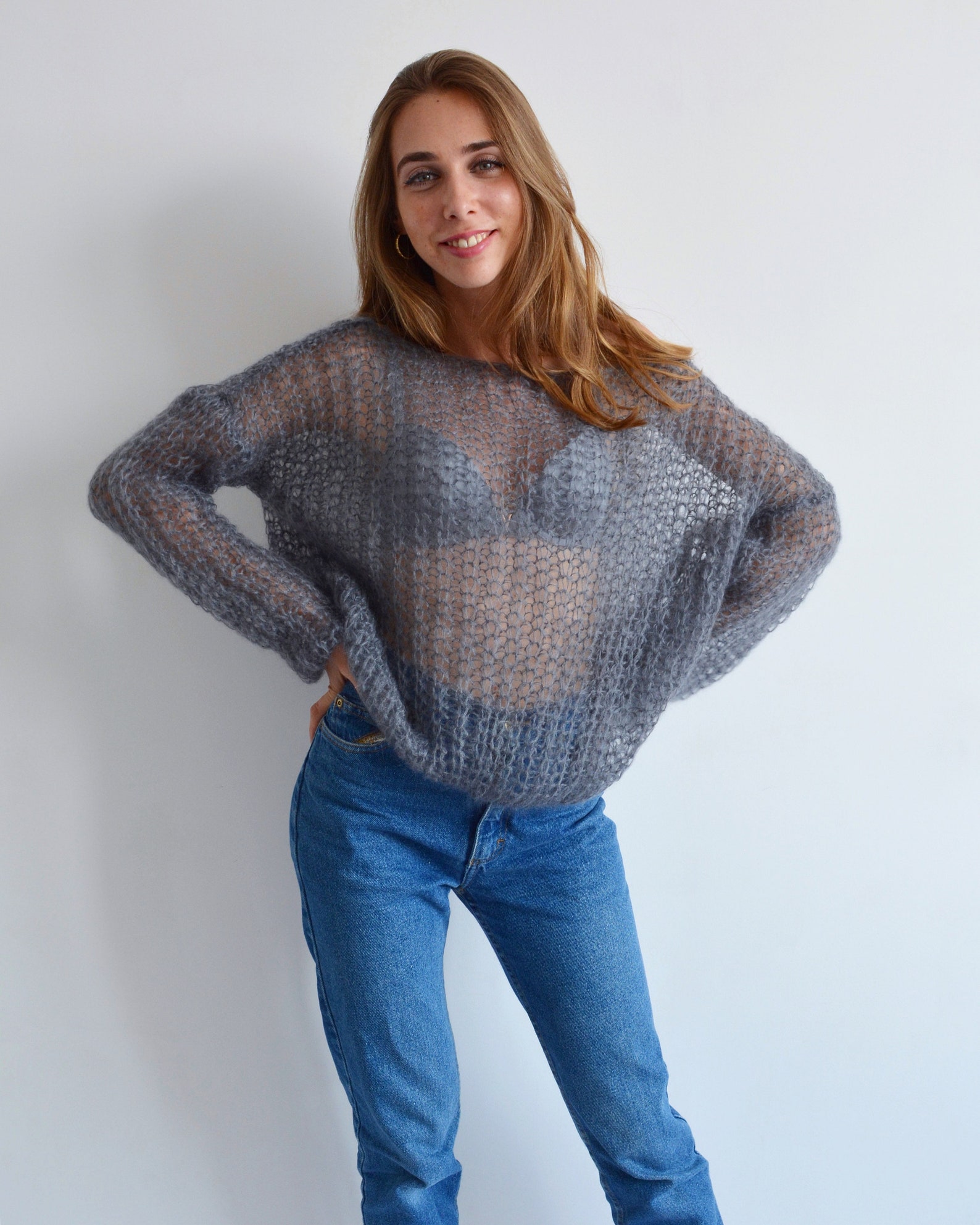 Dear-Lover Gray Mohair Sweater Cardigan For Women main image 1