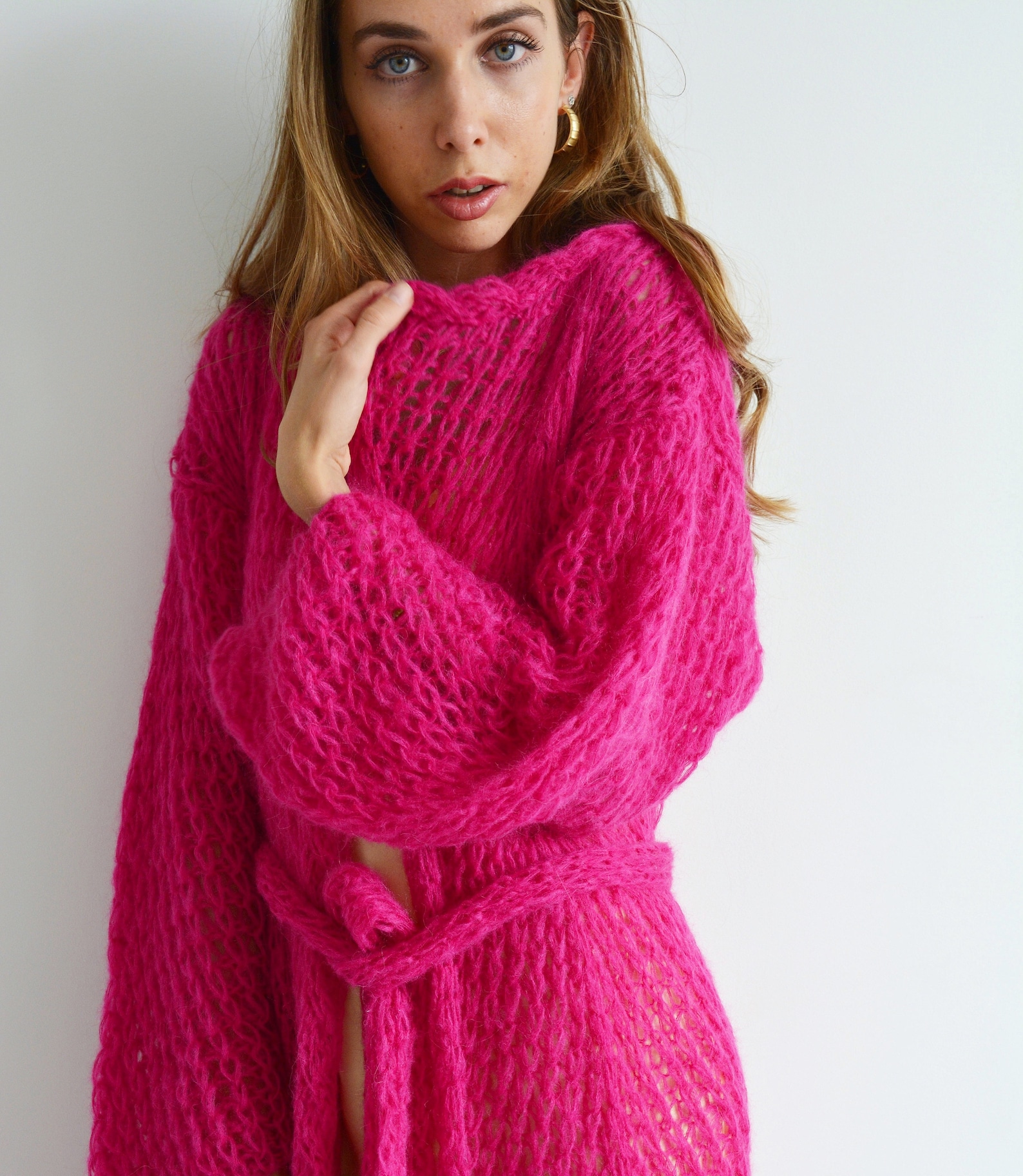 Fuchsia Pink Long Mohair Cardigan Wrap Kimono Light Cardigan - Etsy
