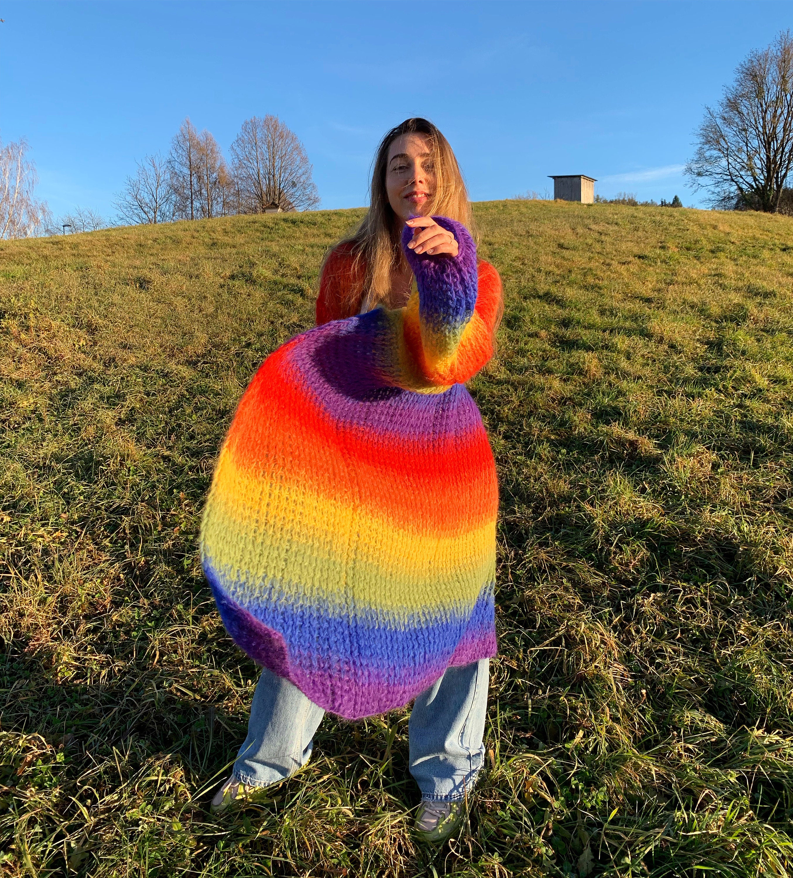 Rainbow Mohair Cardigan Striped Ombre Cardigan Multicolor