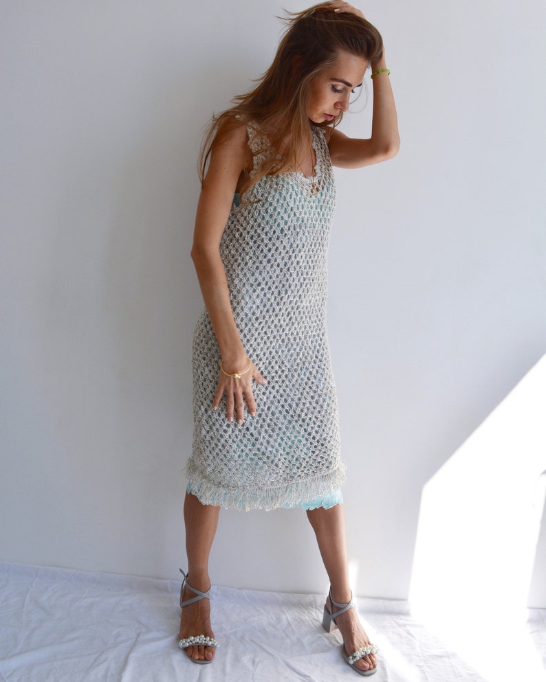 Beige sexy crochet dress Sleeveless party dress Cream crochet Etsy