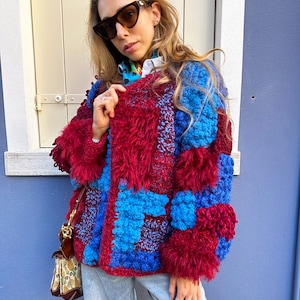 Strukturierte handgemachte Strickjacke | Luxus Bouclé & Merino Wolle Statement Jacke