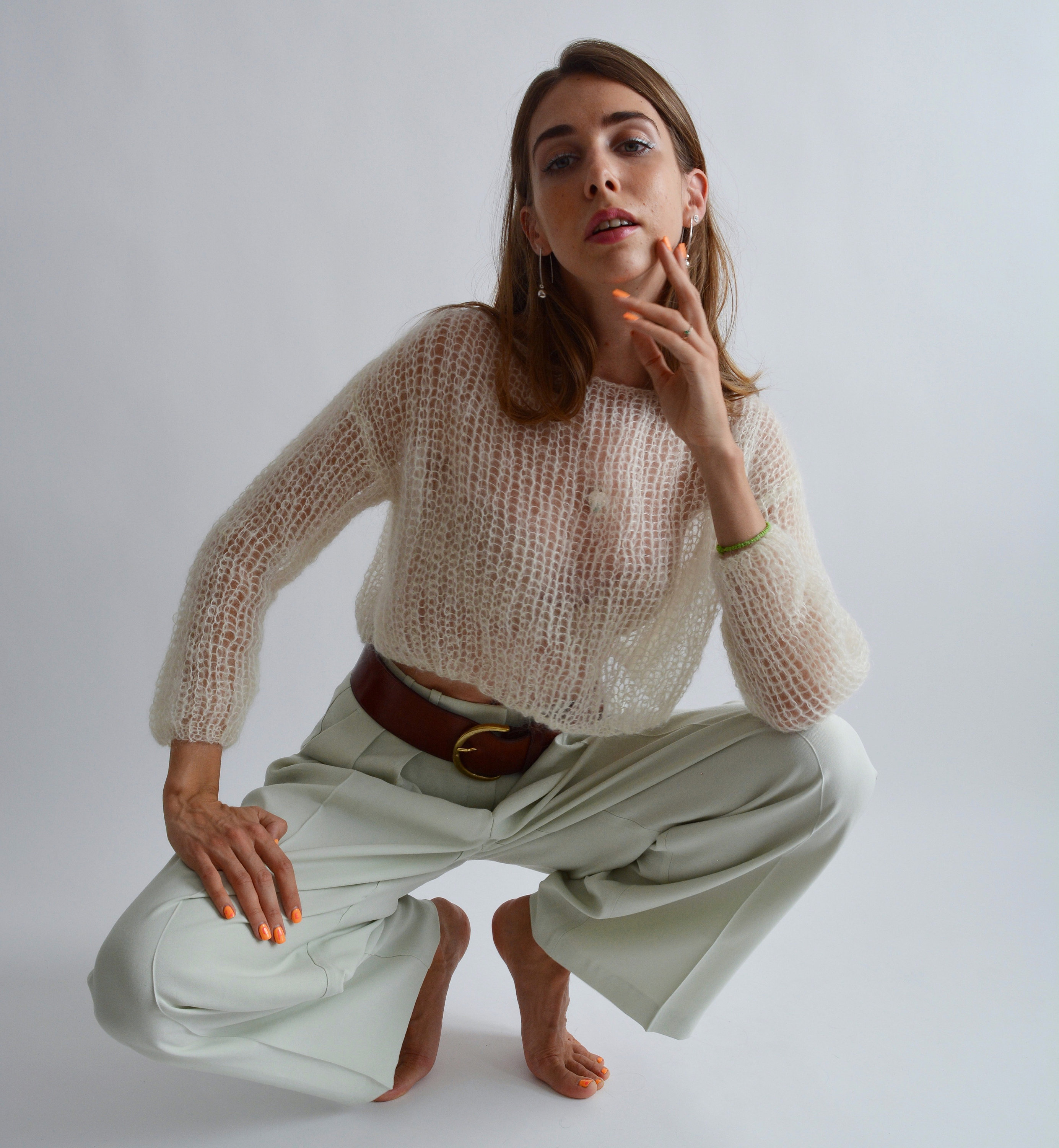 Ivory Cropped Mohair Sweater Sexy Light Sweater Wedding Ivory Cropped Mohair Sweater Sexy Light Sweater Wedding
