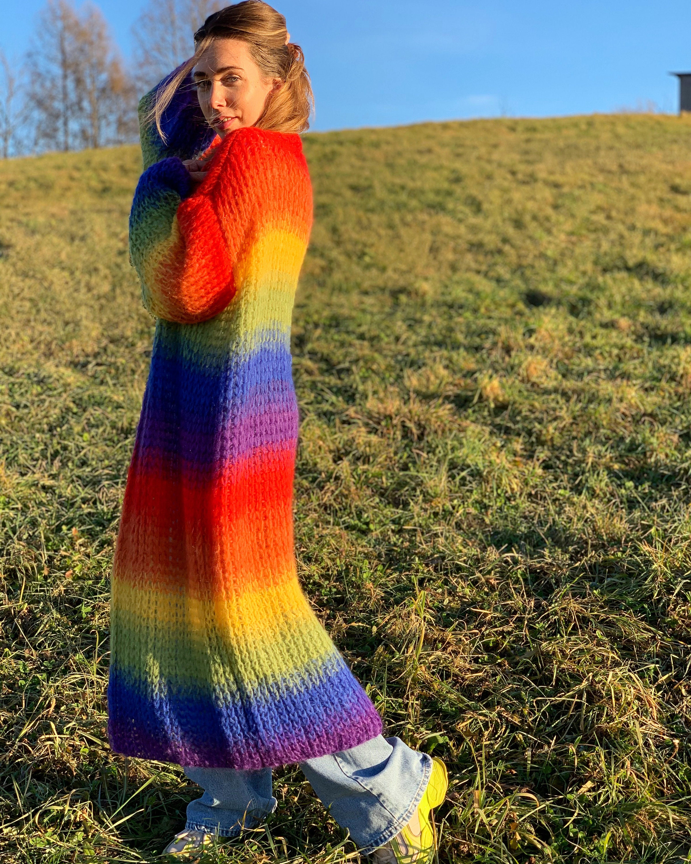 Rainbow Mohair Cardigan Striped Ombre Cardigan Multicolor