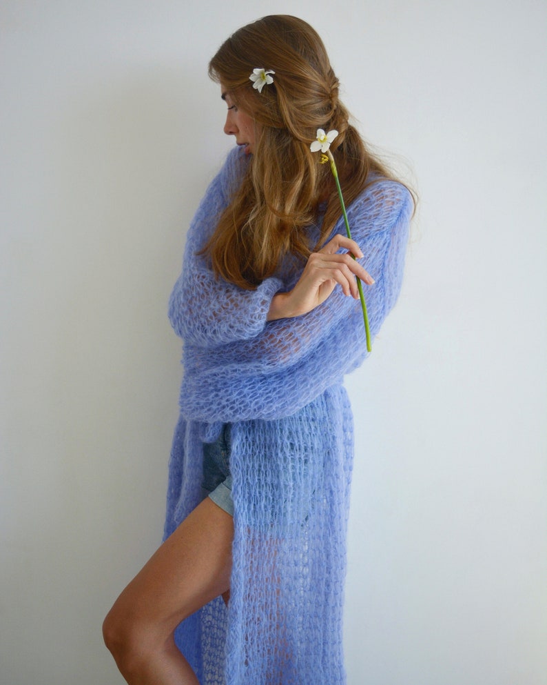 Blue Mohair Long Cardigan With Belt Loose Kimono Open - Etsy