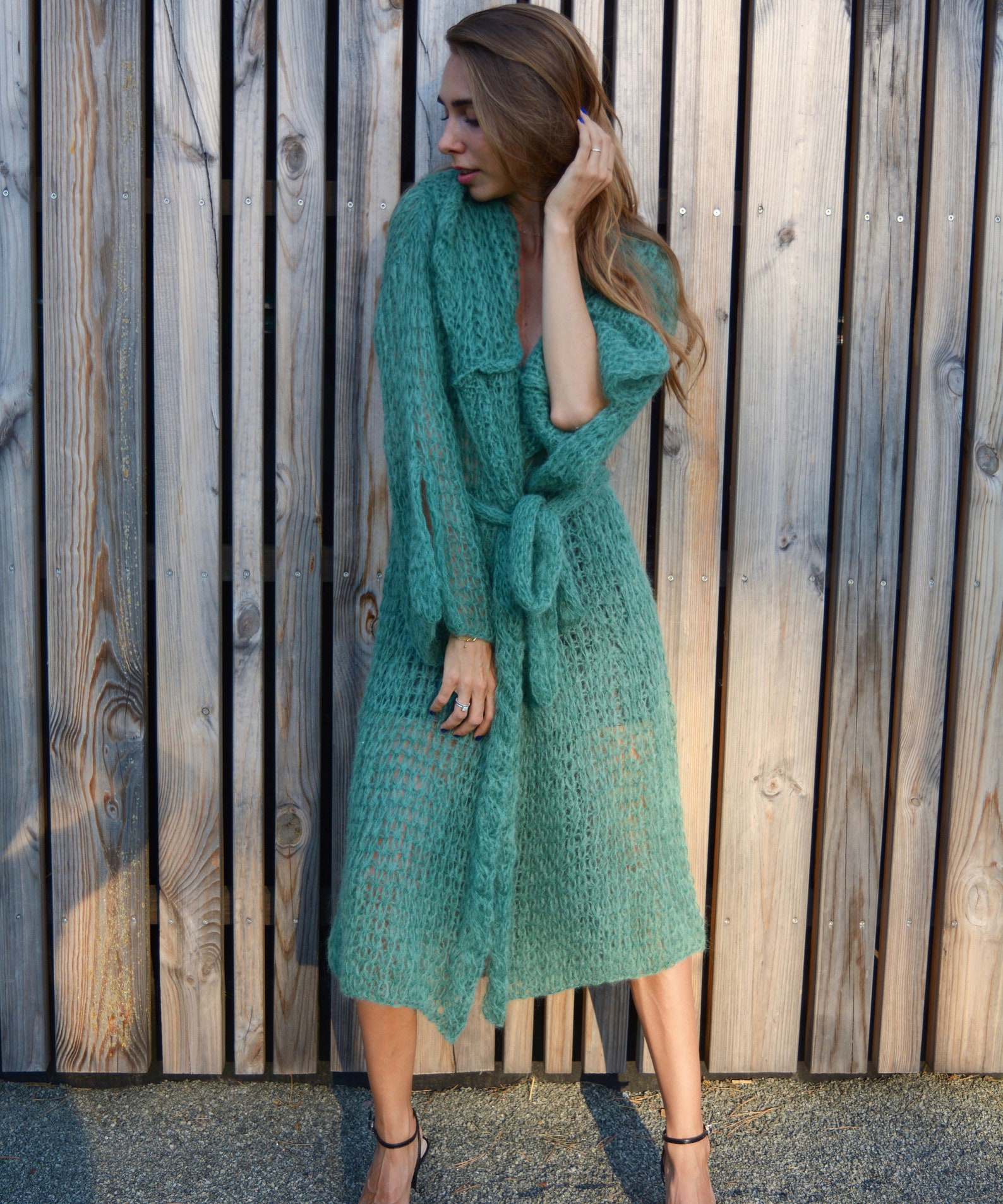 Green Hooded Cardigan Long Mohair Cardigan Belted Creative Etsy