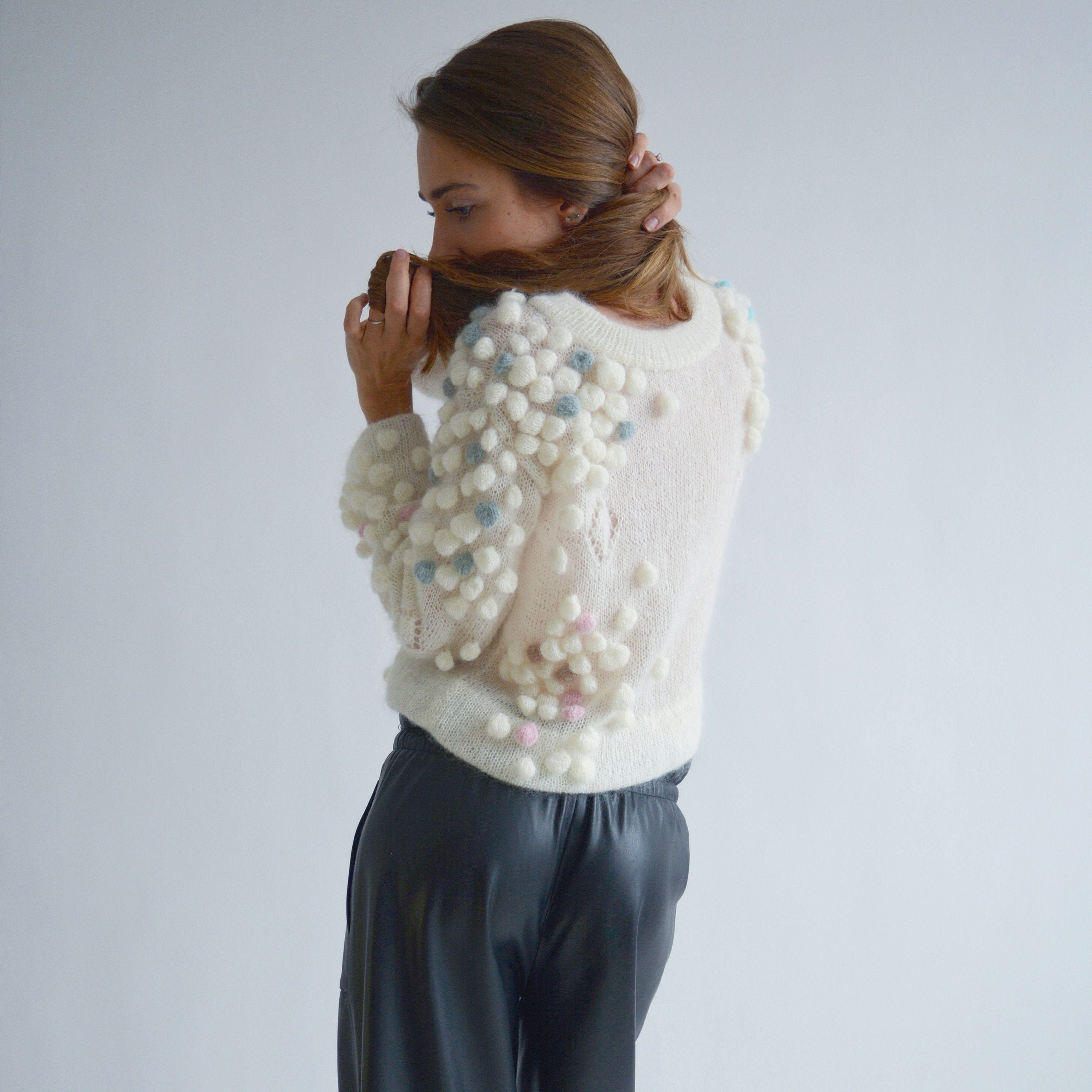 Exclusive Ivory Mohair Sweater Embroidered Chic Sweater -