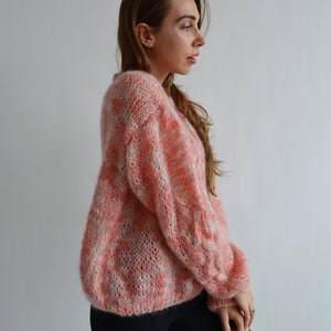 Coral melange mohair sweater Soft handknit sweater Fluffy chic sweater Warm rainbow sweater Loose multicolor sweater Sexy chunky sweater image 10