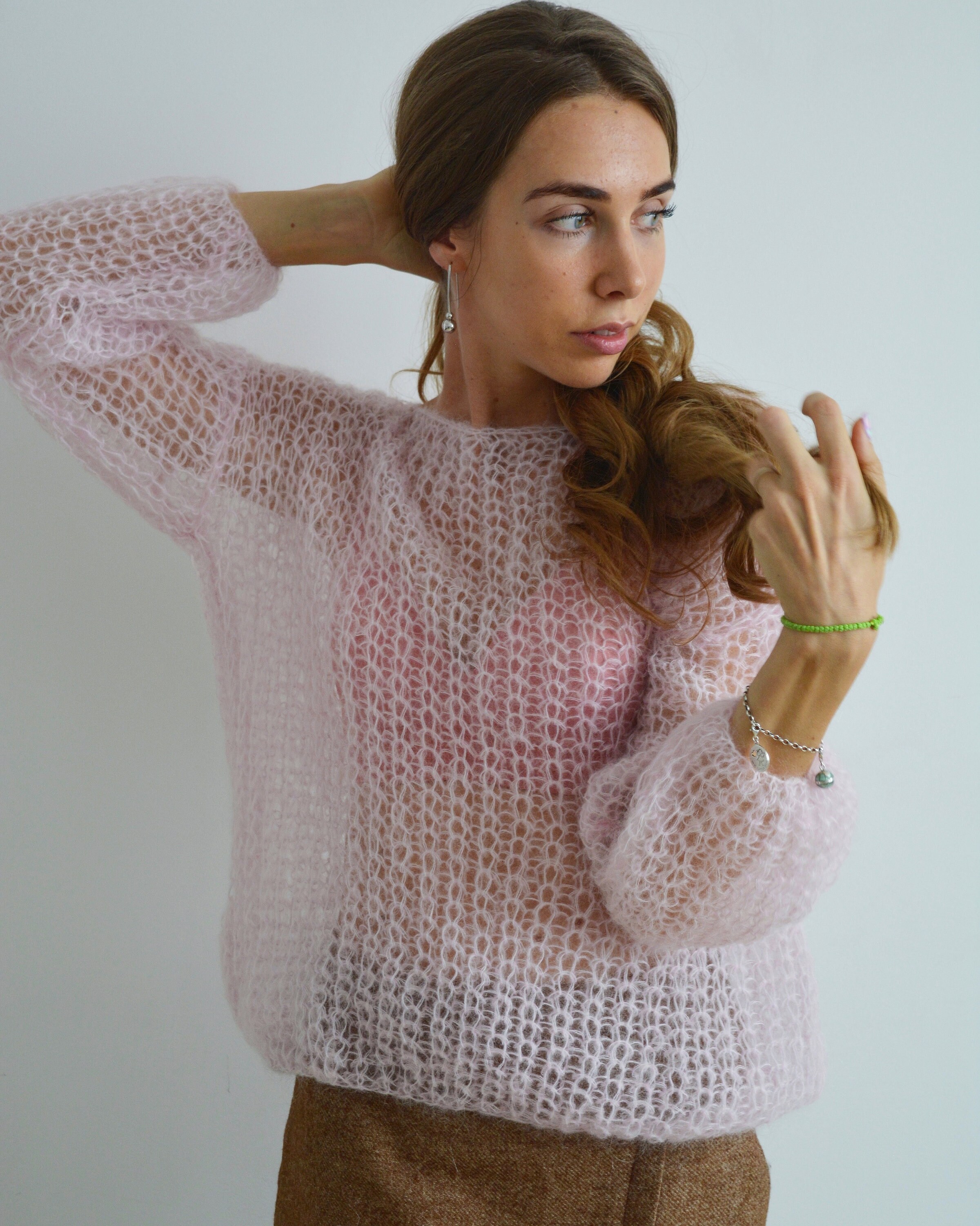 Light Pink Mohair Sweater Bridal Chic Sweater Mesh Wedding Etsy