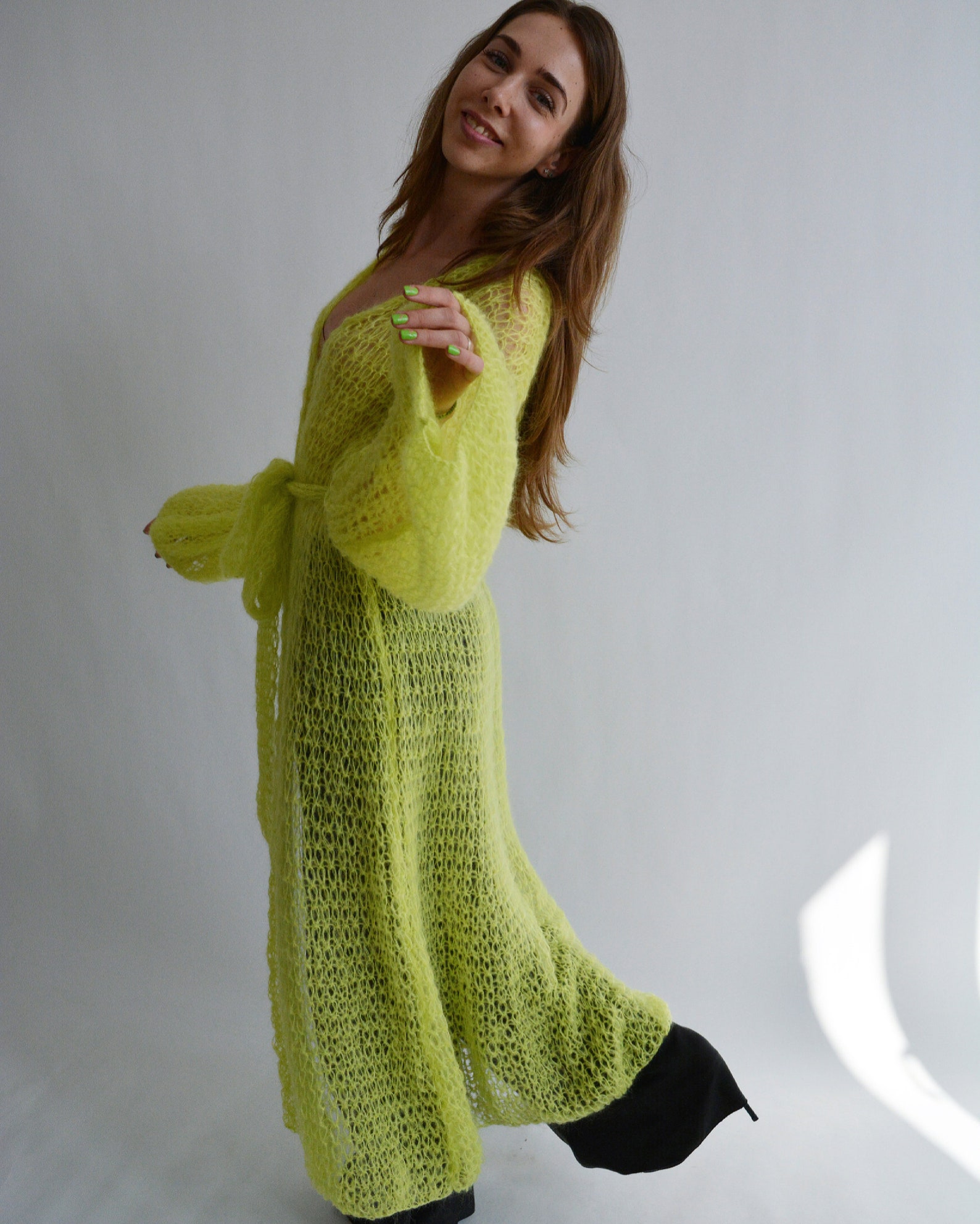 Lime green mohair cardigan Sexy long cardigan Wrap light Etsy