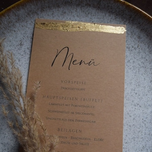 Menükarte Hochzeit, Goldfarbene Verzierung, Taufe, Konfirmation, Kommunion