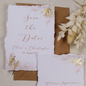 Save the Date Karte  A6, Goldfarbene Verzierung "Peach & Gold"