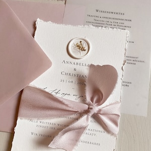 Einladungskarte zur Hochzeit mit Siegel weiß inkl. Kuvert Hochzeitseinladungskarte Hochzeitskarte Papeterie Hochzeit Einladungskarte