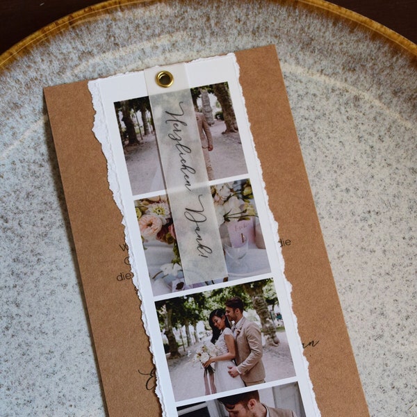 Dankeskarte Hochzeit "Fotostreifen", Danksagung zur Hochzeit, Din Lang