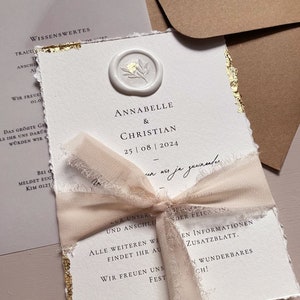 Einladungskarte zur Hochzeit mit Siegel weiß inkl. Kuvert Hochzeitseinladungskarte Hochzeitskarte Papeterie Hochzeit Einladungskarte