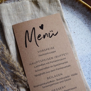 Menükarte Hochzeit Kraftpapier Hochzeitsmenü Hochzeit Menü Taufe Menükarte Konfirmation Kommunion Speisekarte Hochzeit
