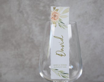 Place card, Place card "Apricot & Sage" wedding, glass display