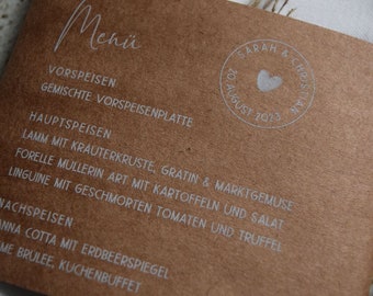 Menükarte, Servietten Banderole Hochzeitsmenü  -Vintage Menükarte- individuell bedruckte Speisekarte