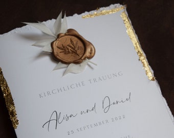Kirchenheft "Hülle" goldfarbene Verzierung, Hochzeit, Trauheft, kirchliche Trauung, Kirchenblatt Hochzeit