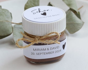 Papeterie Set für Nutella Mini Glas, personalisiert , Gastgeschenk zur Hochzeit
