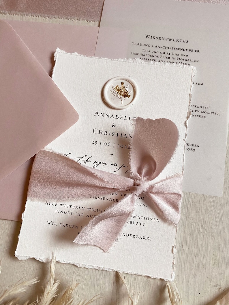 Einladungskarte zur Hochzeit mit Siegel weiß, inkl. Kuvert Bild 1