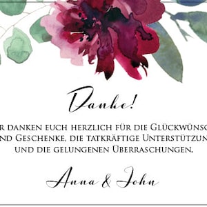 Dankeskarte Hochzeit "Salbei&Weinrot", Danksagung zur Hochzeit, individueller Druck
