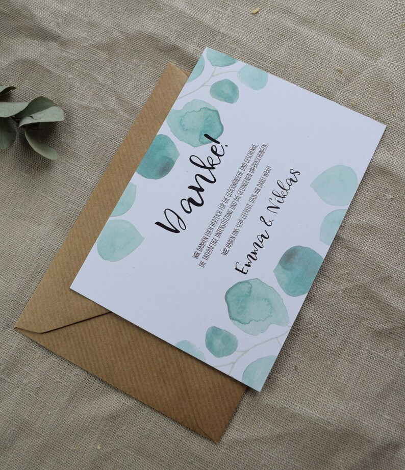 Dankeskarte Hochzeit Eukalyptus, Danksagung zur Hochzeit, individueller Druck Bild 2
