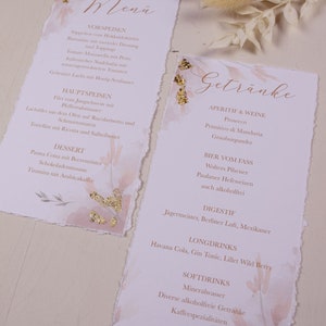 Menükarte für Hochzeitsmenü - Peach & Gold- mit Goldfarbener Verzierung, Taufe, Hochzeit, Kommunion, Konfirmation