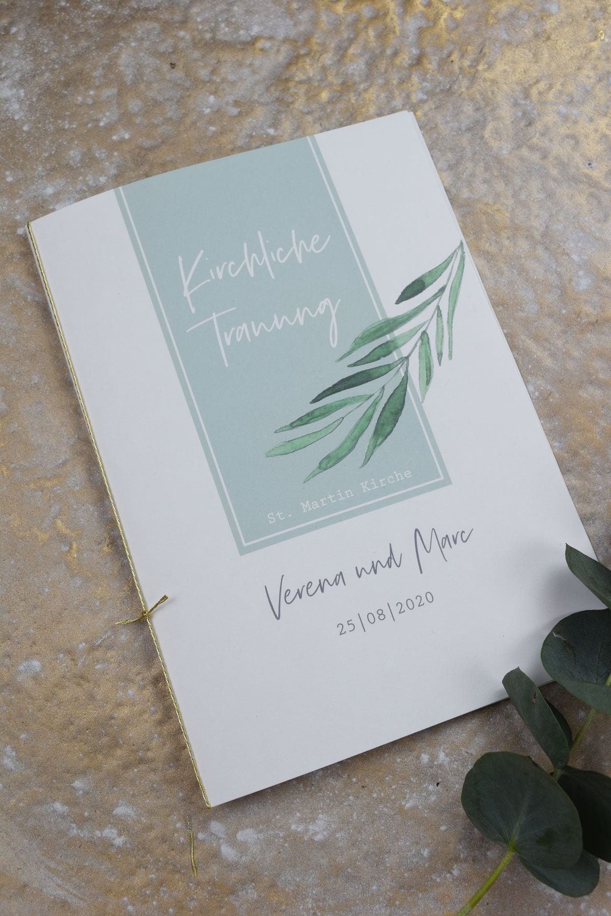 Church Booklet Cover Wedding Green Gold Wedding Booklet Church