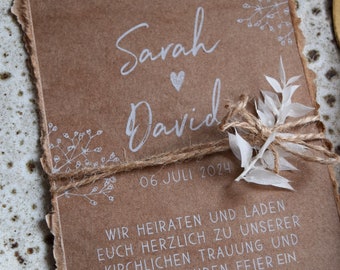 Einladungskarte zur Hochzeit  "Kraftpapier & Trockenblumenzweig"