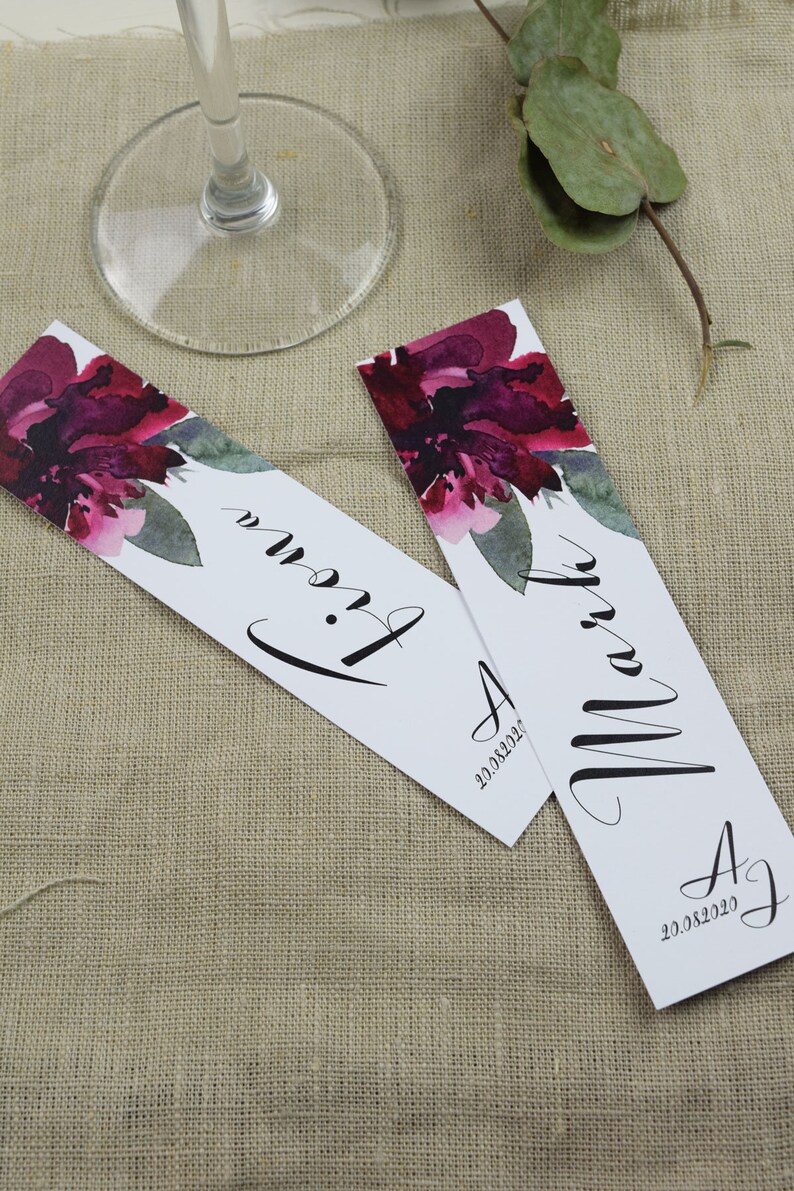 Platzkarte , Tischkarte Salbei&Weinrot Hochzeit, Glasaufsteller Bild 2