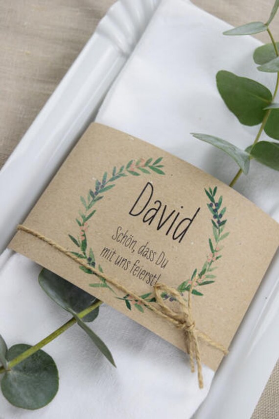 Tischkarte Servietten Banderole Wacholder Liebe Namenskarte Hochzeit Tischkarte Hochzeit Platzkarte Hochzeit Bedruckt