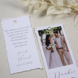 Anhänger Danksagung "Fotostreifen" mit Dankestext, Danksagung zur Hochzeit, individueller Druck