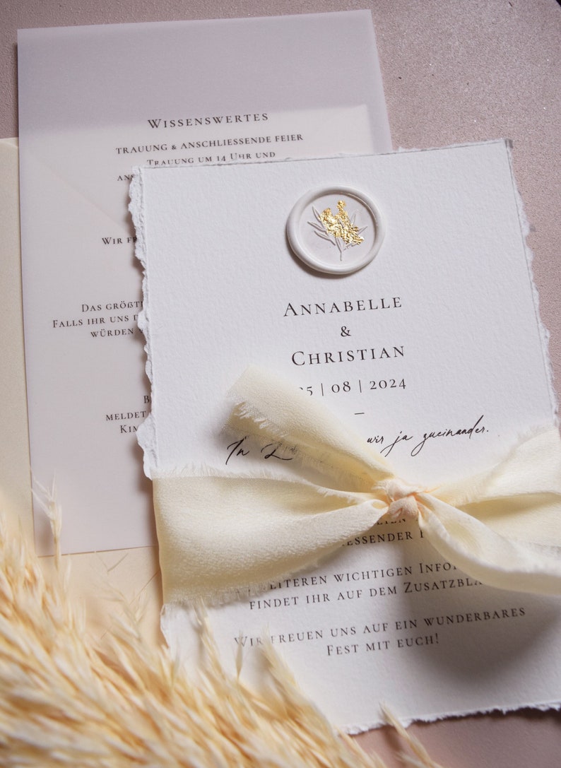 Einladungskarte zur Hochzeit, mit Siegel weiß, inkl. Kuvert Bild 2