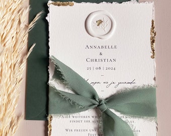 Einladungskarte zur Hochzeit mit Siegel weiß inkl. Kuvert Hochzeitseinladungskarte Hochzeitskarte Papeterie Hochzeit Einladungskarte