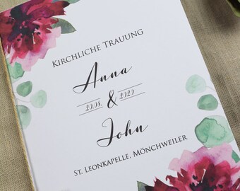 Kirchenheft Hülle Hochzeit "Salbei&Weinrot", Trauheft, kirchliche Trauung, Kirchenblatt Hochzeit