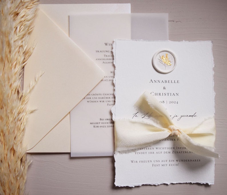 Einladungskarte zur Hochzeit, mit Siegel weiß, inkl. Kuvert Bild 1