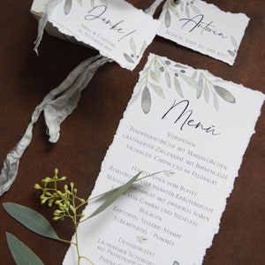 Menükarte für Hochzeitsmenü mit gerissenen Kanten, Taufe, Kommunion, Konfirmation